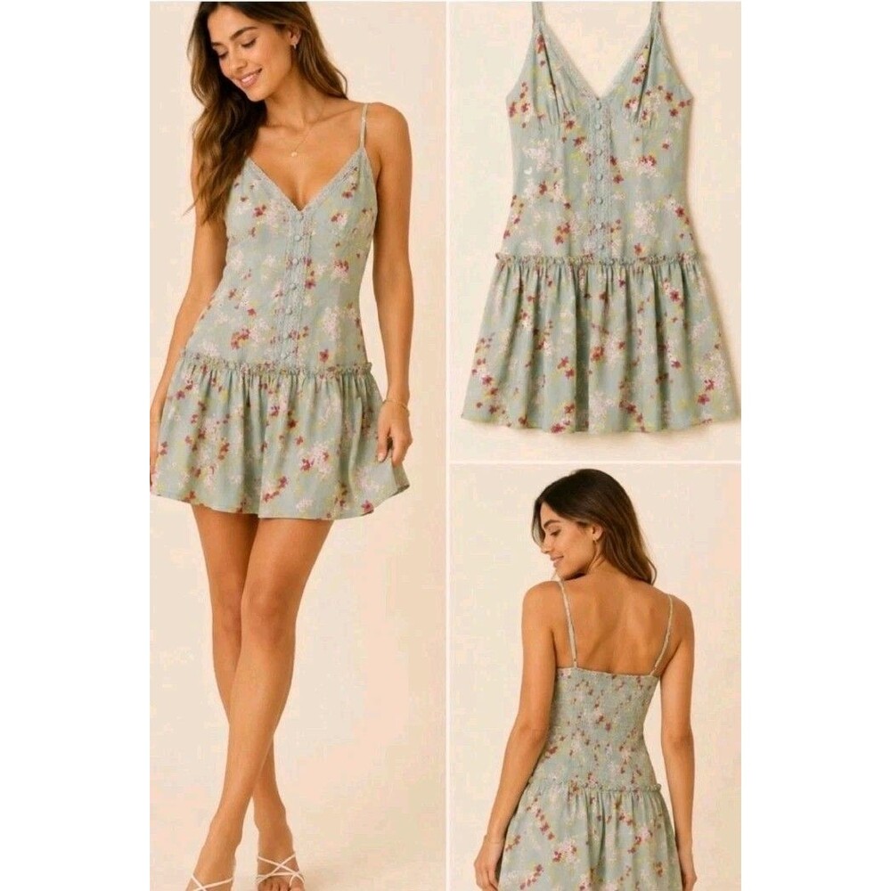 Wild Fable Floral Mini Dress Ruffles Women’s Size XS Sage Green New with Tags